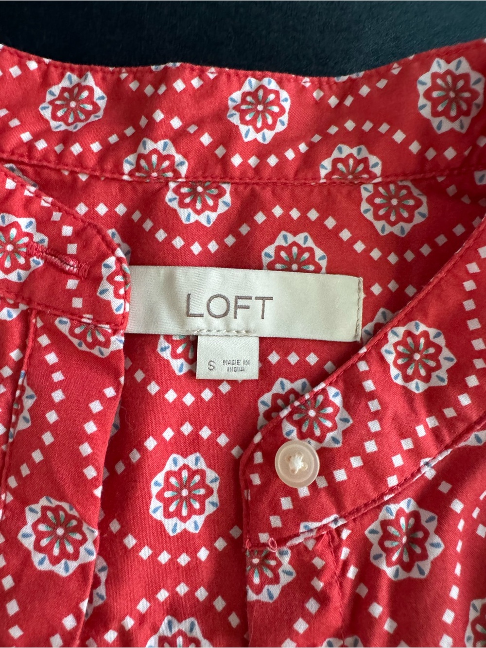 LOFT Floral Red Patterned Button-Front Top - Picture 3 of 5